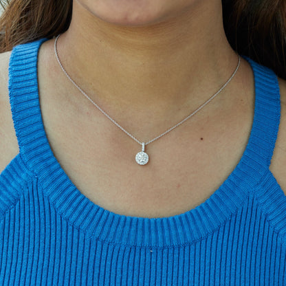 14k White/Yellow Gold 1.00-0.50 Ct Round Halo Necklace - Dewberry Diamonds