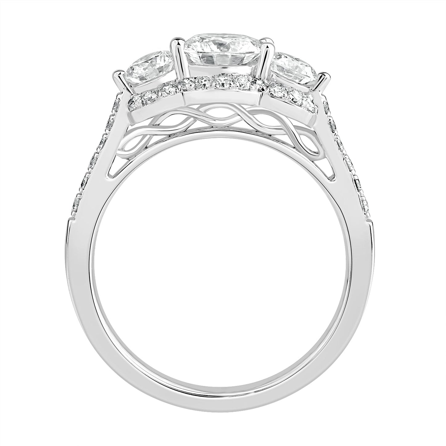 1.50 Ct Three Stone Side Accent Stone Diamond Ring 925 Silver - Dewberry Diamonds