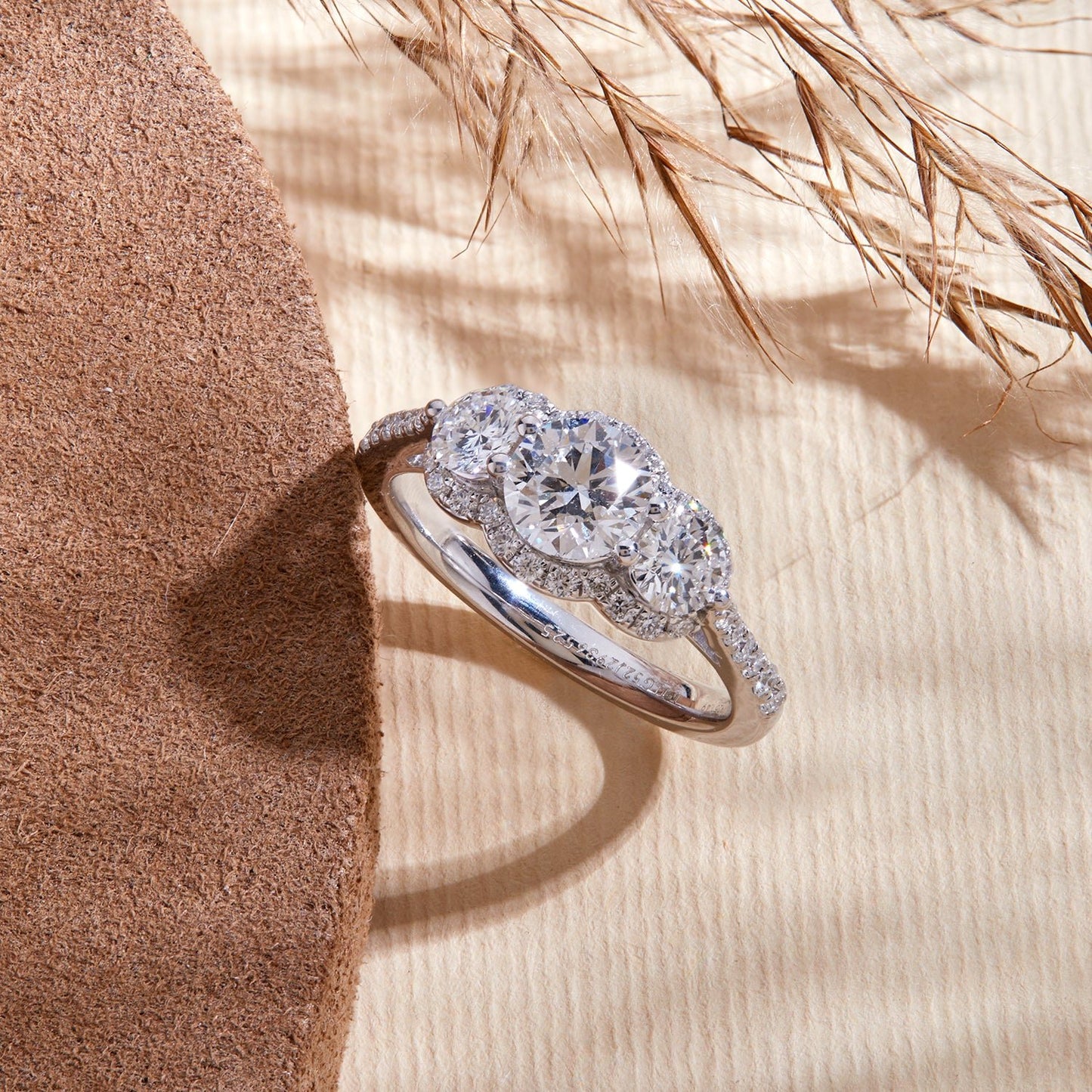 1.50 Ct Three Stone Side Accent Stone Diamond Ring 925 Silver - Dewberry Diamonds