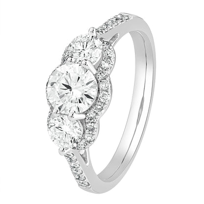 1.50 Ct Three Stone Side Accent Stone Diamond Ring 925 Silver - Dewberry Diamonds