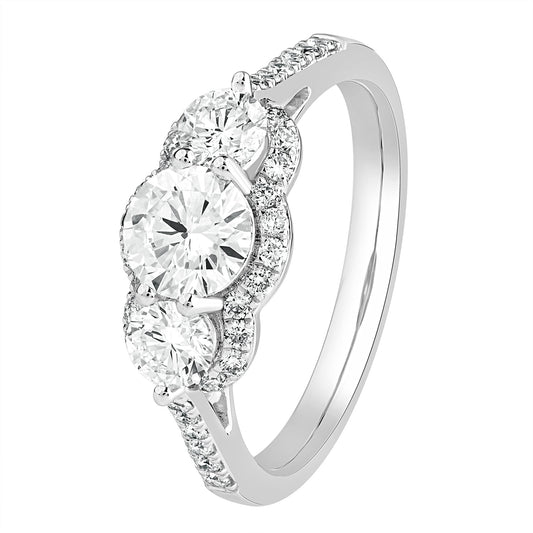1.50 Ct Three Stone Side Accent Stone Diamond Ring 925 Silver - Dewberry Diamonds