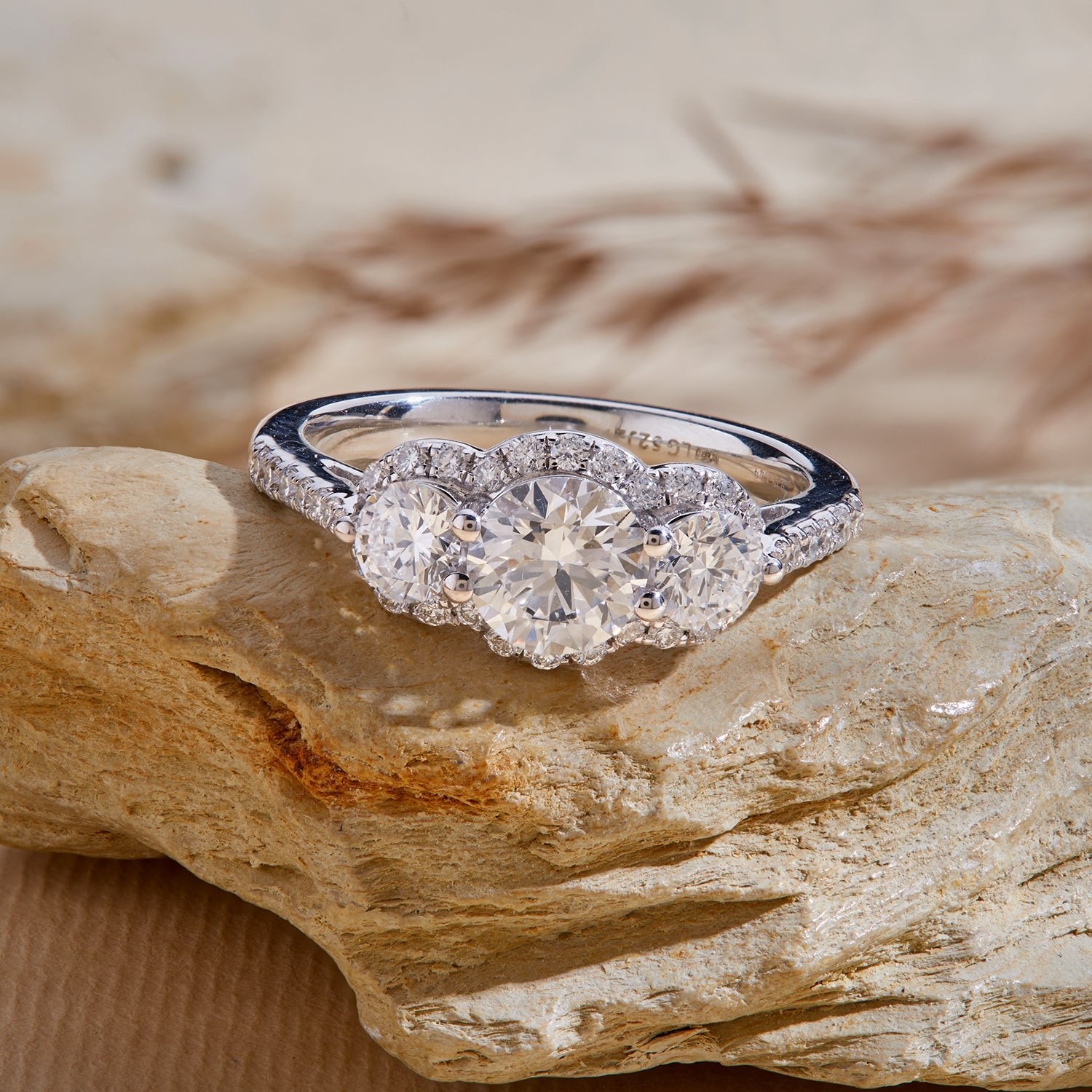 1.50 Ct Three Stone Side Accent Stone Diamond Ring 925 Silver - Dewberry Diamonds