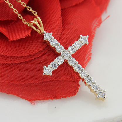 1.60 Ct Lab Grown Diamond 925 Silver Cross Pendant Necklace - Dewberry Diamonds