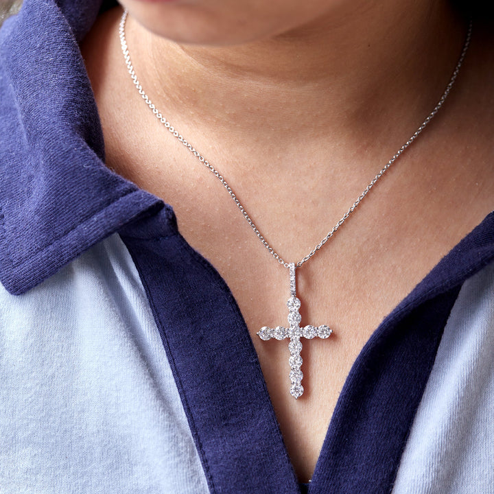 1.65 Ct Diamond 925 Silver Cross Pendant Necklace - Dewberry Diamonds