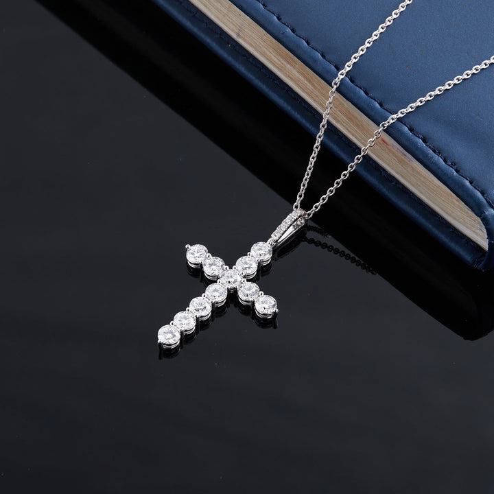 1.65 Ct Diamond 925 Silver Cross Pendant Necklace - Dewberry Diamonds