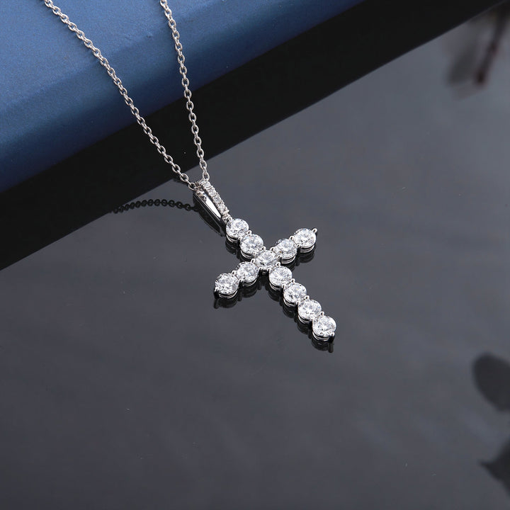 1.65 Ct Diamond 925 Silver Cross Pendant Necklace - Dewberry Diamonds
