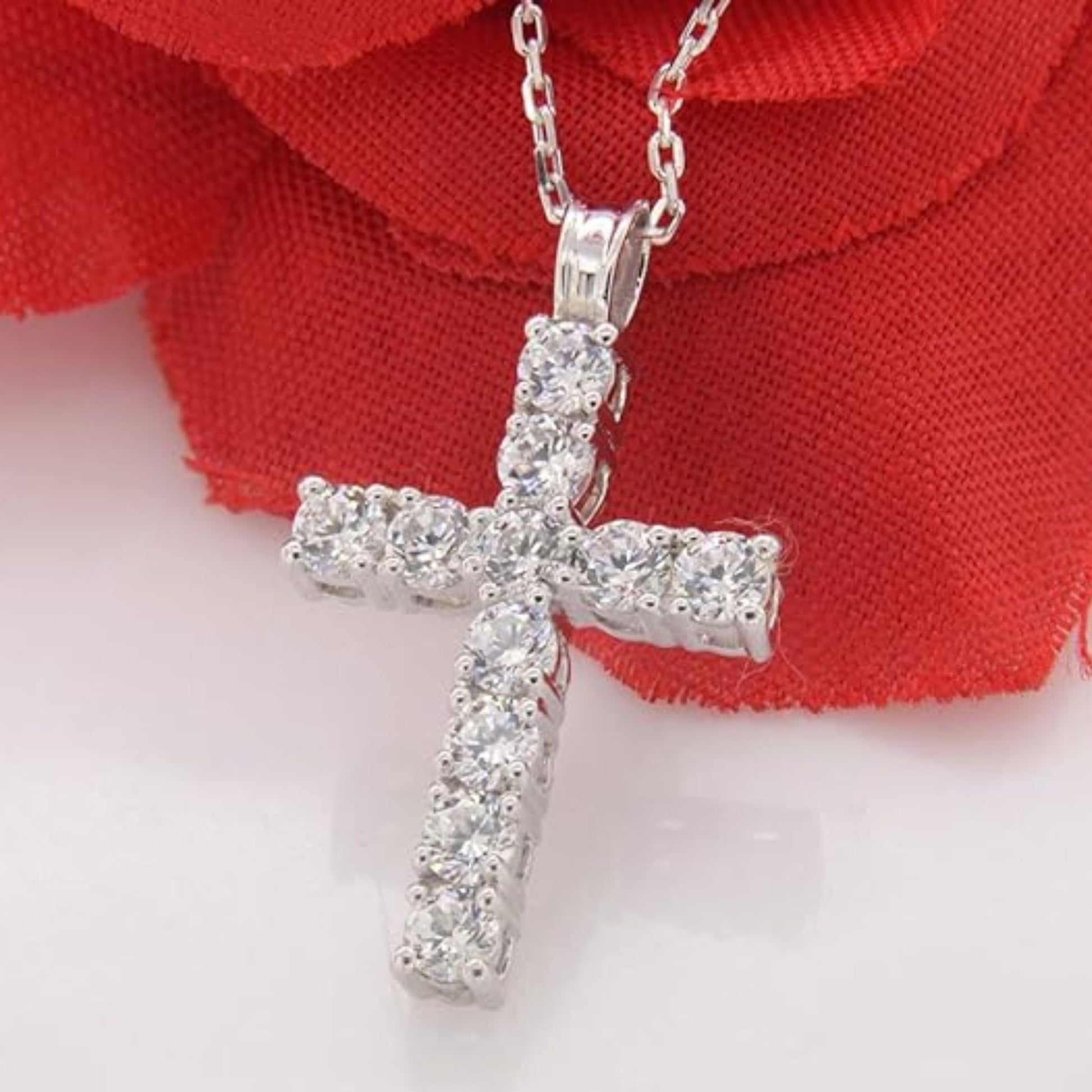 1.87 Ct Lab Grown Diamond Silver Cross Necklace - Dewberry Diamonds