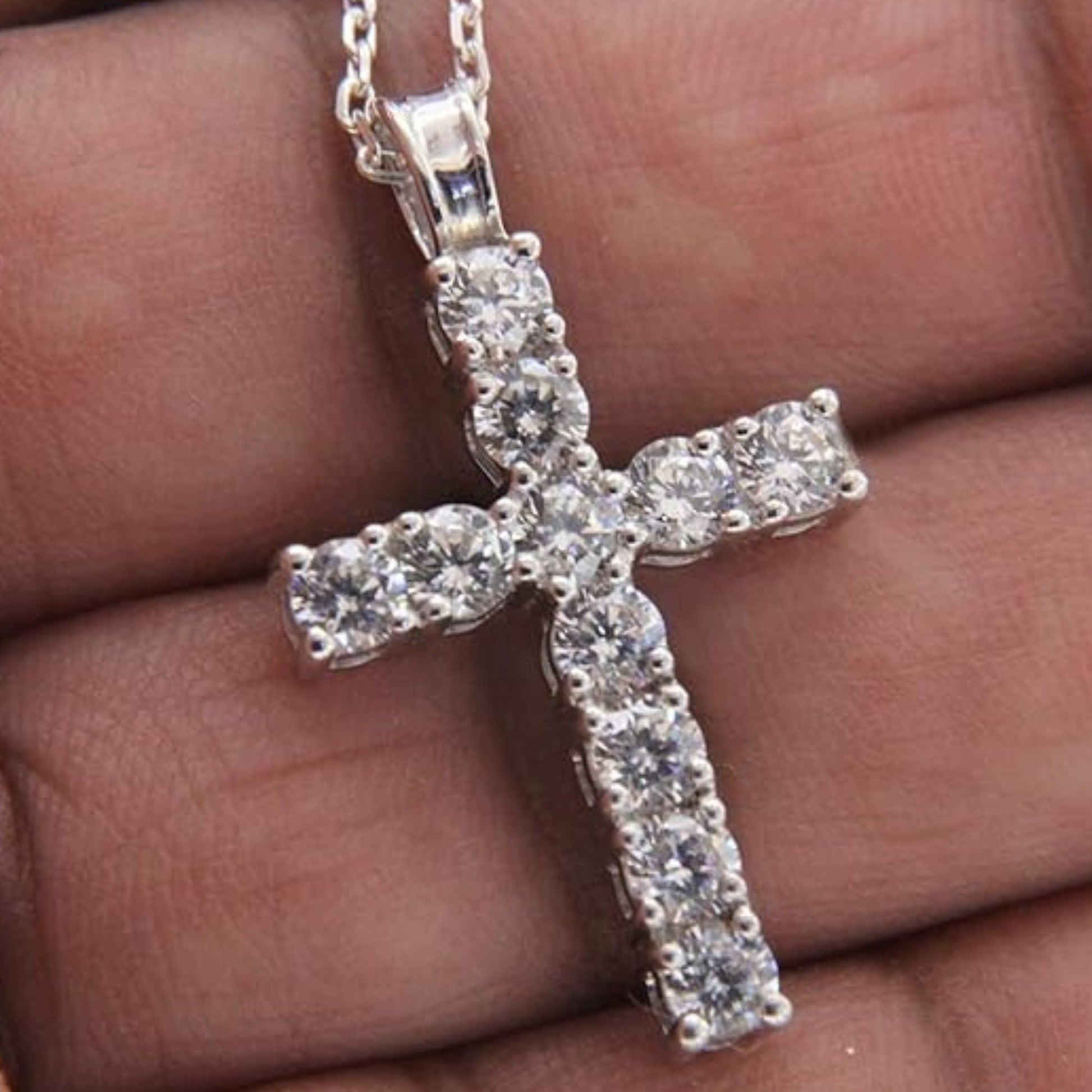 1.87 Ct Lab Grown Diamond Silver Cross Necklace - Dewberry Diamonds