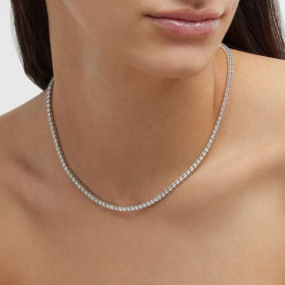 14K White Gold Round Cut Diamond Tennis Necklace