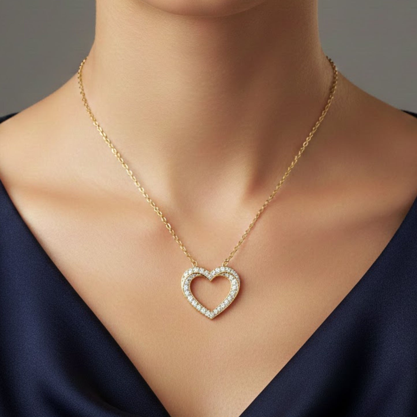 0.50 Ct Lab Grown Diamond Open Heart Pendant Necklace