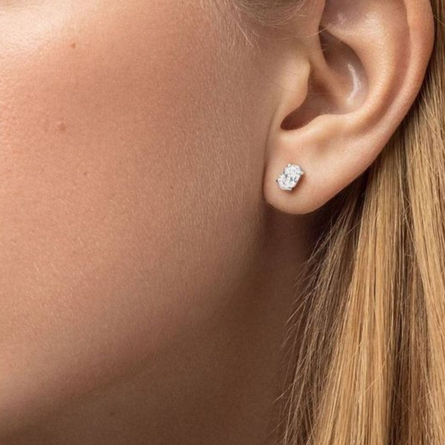 Oval Cut Lab Grown Diamond Solitaire 14K Gold Stud Earrings