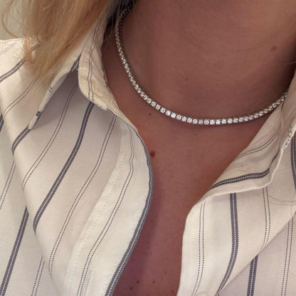 14K White Gold Round Cut Diamond Tennis Necklace