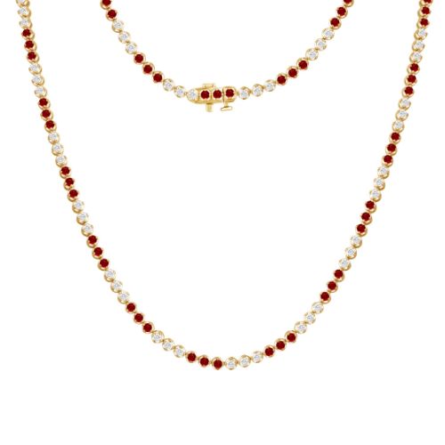6.70 Cttw 925 Silver Round Cut Lab Grown Alternative Diamond Ruby Tennis Necklace