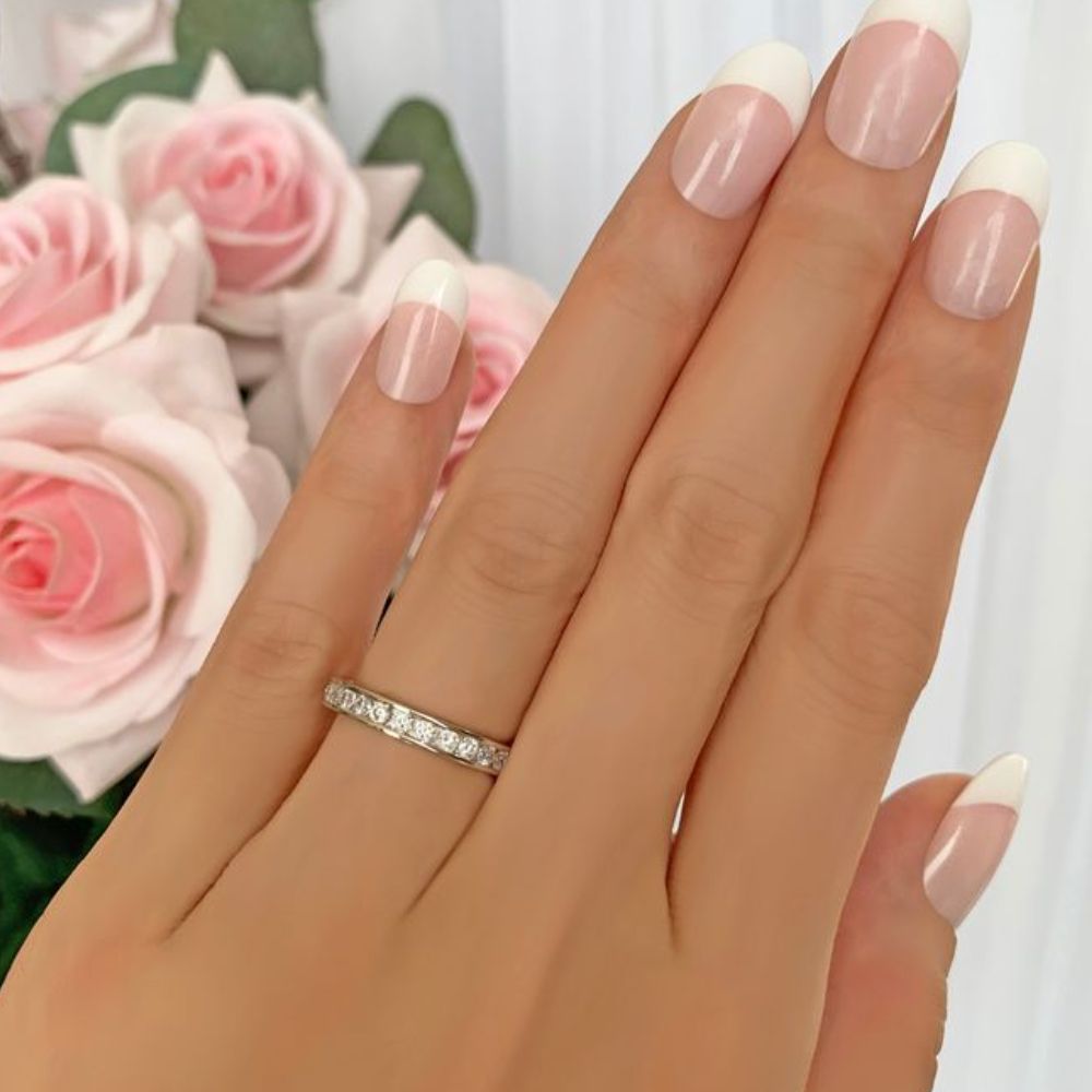 Women’s 1 Ct Diamond Half Eternity Wedding Band in 14K White Gold