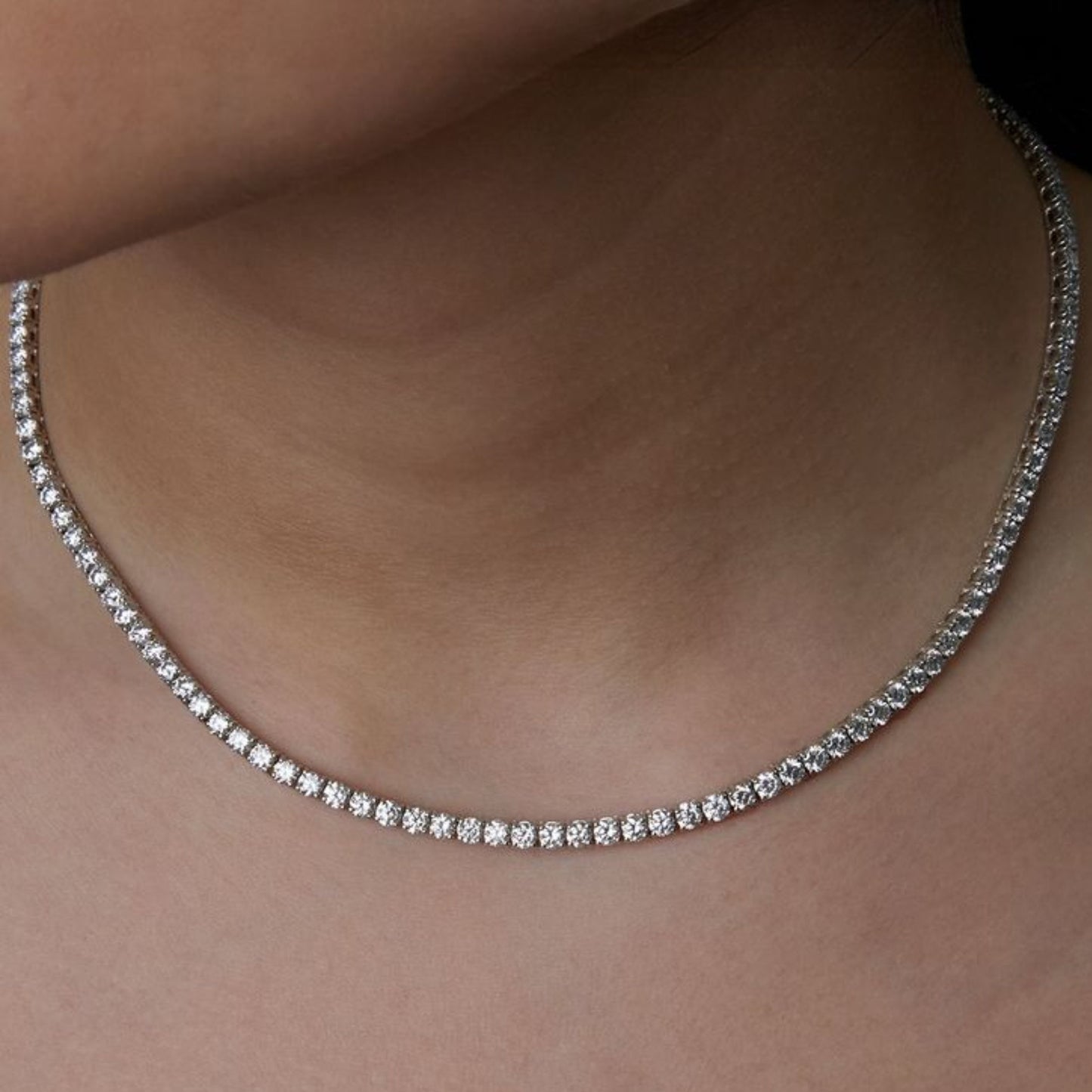925 Silver 14K White Gold Plated Lab Grown Diamond Tennis Necklace