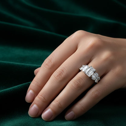 2.5 CT 925 Sterling Silver Women's 5 Stone Engagement Ring
