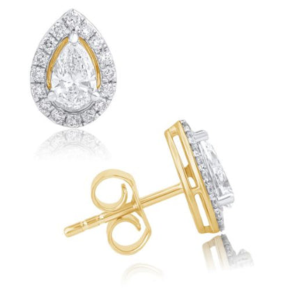 0.92 Ct Pear Cut Diamond 925 Silver Halo Stud Earrings