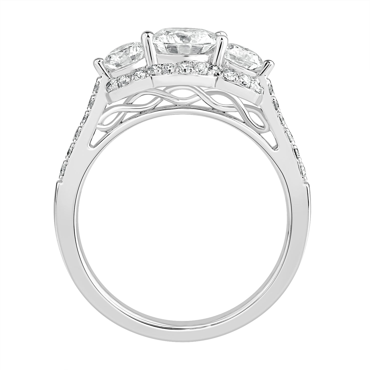 1.50 Ct 925 Sterling Silver Three Stone Side Accent Stone Diamond Ring