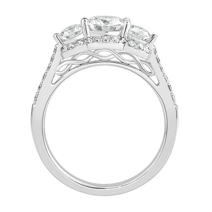 1.50 Ct 925 Sterling Silver Three Stone Side Accent Stone Diamond Ring