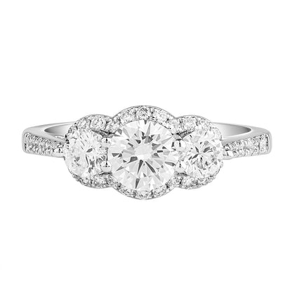 1.50 Ct 925 Sterling Silver Three Stone Side Accent Stone Diamond Ring