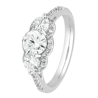 1.50 Ct 925 Sterling Silver Three Stone Side Accent Stone Diamond Ring
