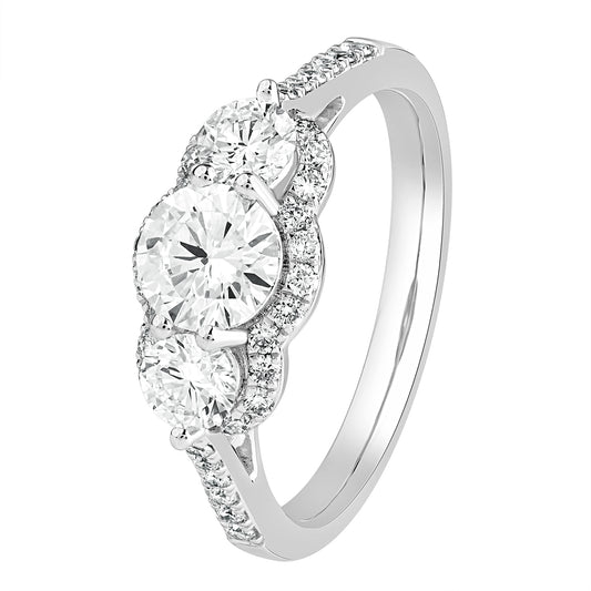 1.50 Ct 925 Sterling Silver Three Stone Side Accent Stone Diamond Ring