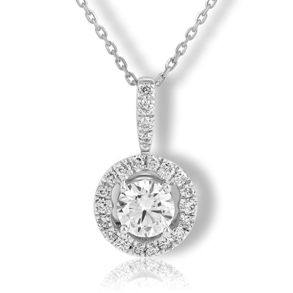 0.75 Ct Diamond 925 Silver Round Halo Pendant Necklace