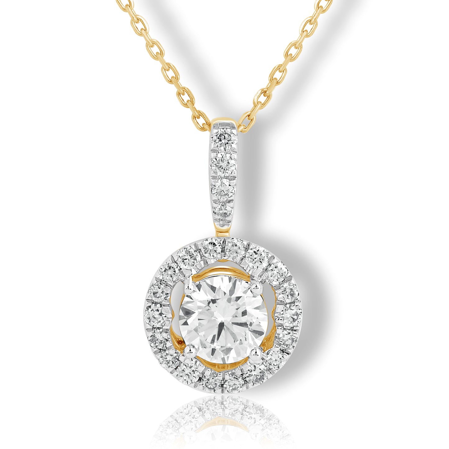 0.75 Ct Diamond 925 Silver Round Halo Pendant Necklace