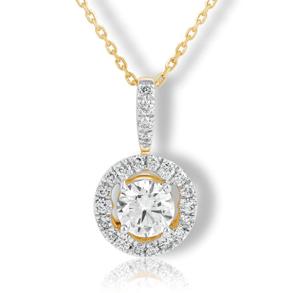 0.75 Ct Diamond 925 Silver Round Halo Pendant Necklace