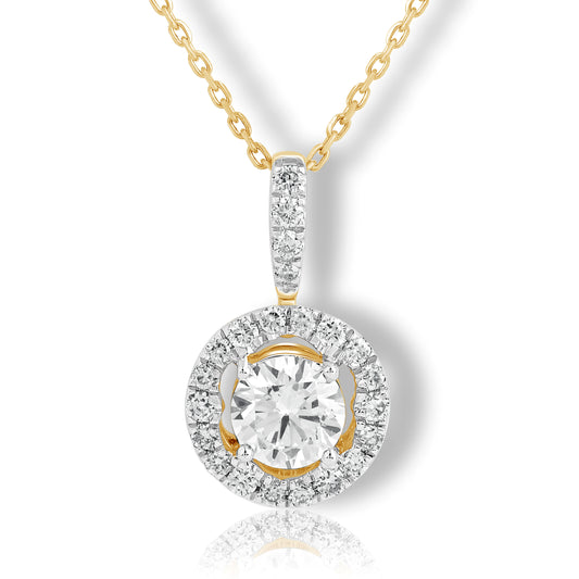 0.75 Ct Diamond 925 Silver Round Halo Pendant Necklace