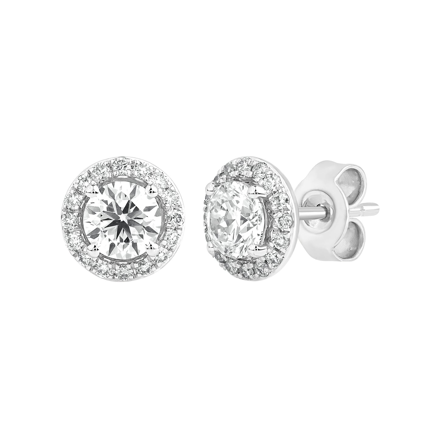 1.3 Ct Round Cut Diamond 925 Silver White Gold Plated Solitaire Halo Stud Earrings
