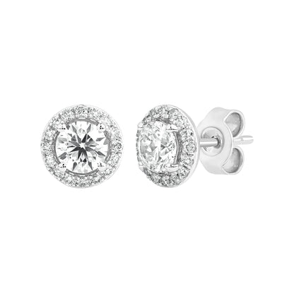 1.3 Ct Round Cut Diamond 925 Silver White Gold Plated Solitaire Halo Stud Earrings