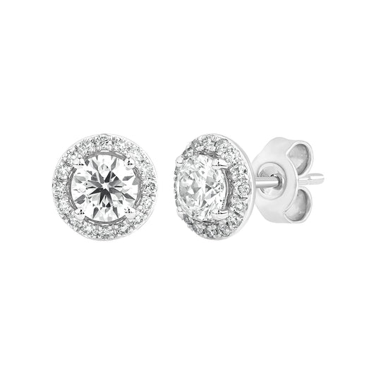 1.3 Ct Round Cut Diamond 925 Silver White Gold Plated Solitaire Halo Stud Earrings