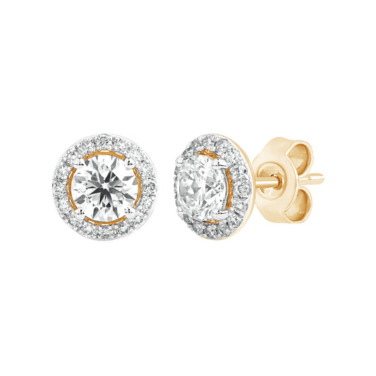 1.3 Ct Round Cut Diamond 925 Silver Yellow Gold Plated Solitaire Halo Stud Earrings