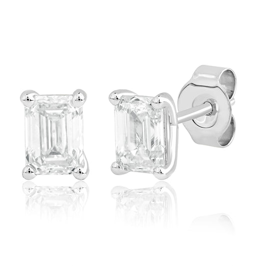 0.45 Ct Emerald Cut Diamond 14K White Gold Solitaire Stud Earrings