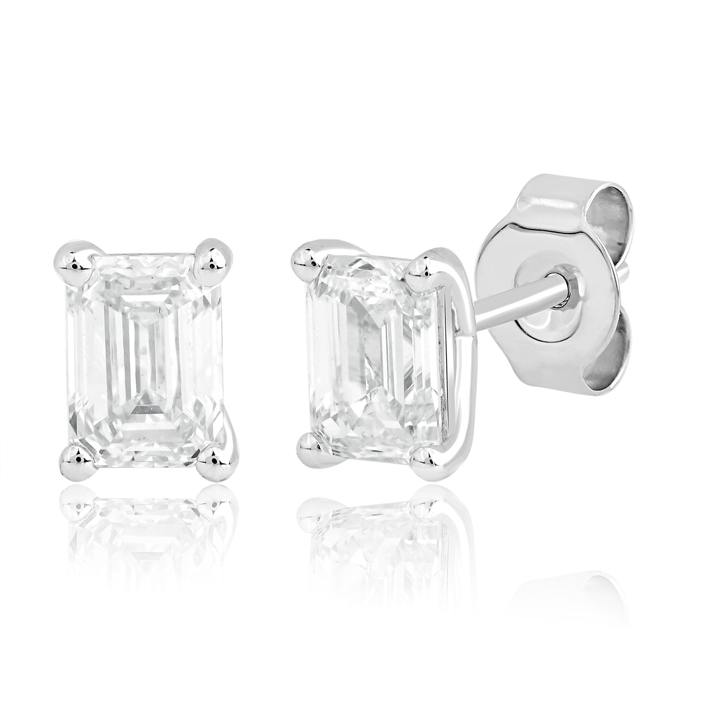 1 Ct Emerald Cut Diamond 14K Gold Solitaire Stud Earrings