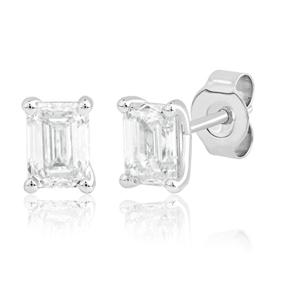 1 Ct Emerald Cut Diamond 14K Gold Solitaire Stud Earrings