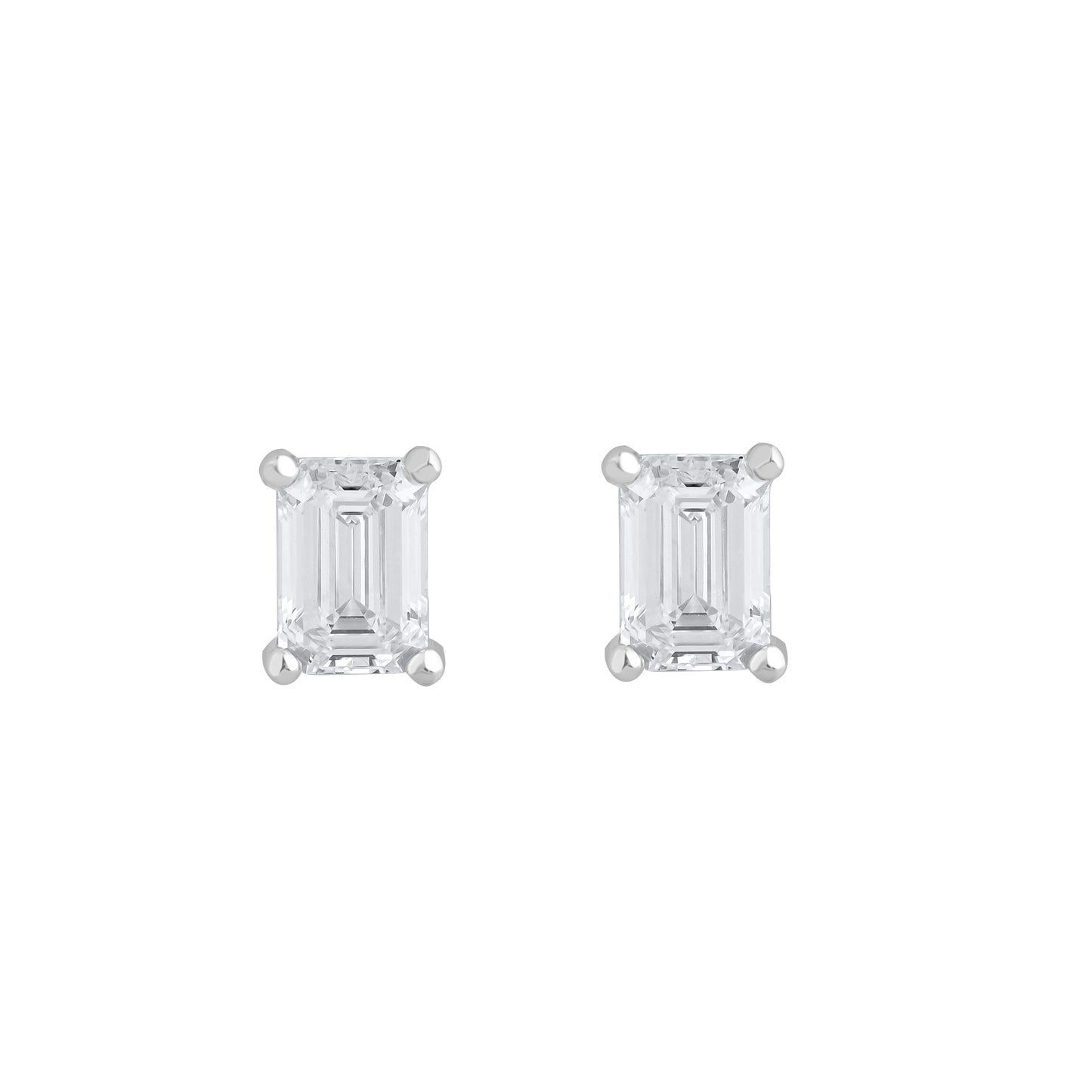 0.45 Ct Emerald Cut Diamond 14K White Gold Solitaire Stud Earrings