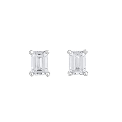 0.45 Ct Emerald Cut Diamond 14K White Gold Solitaire Stud Earrings