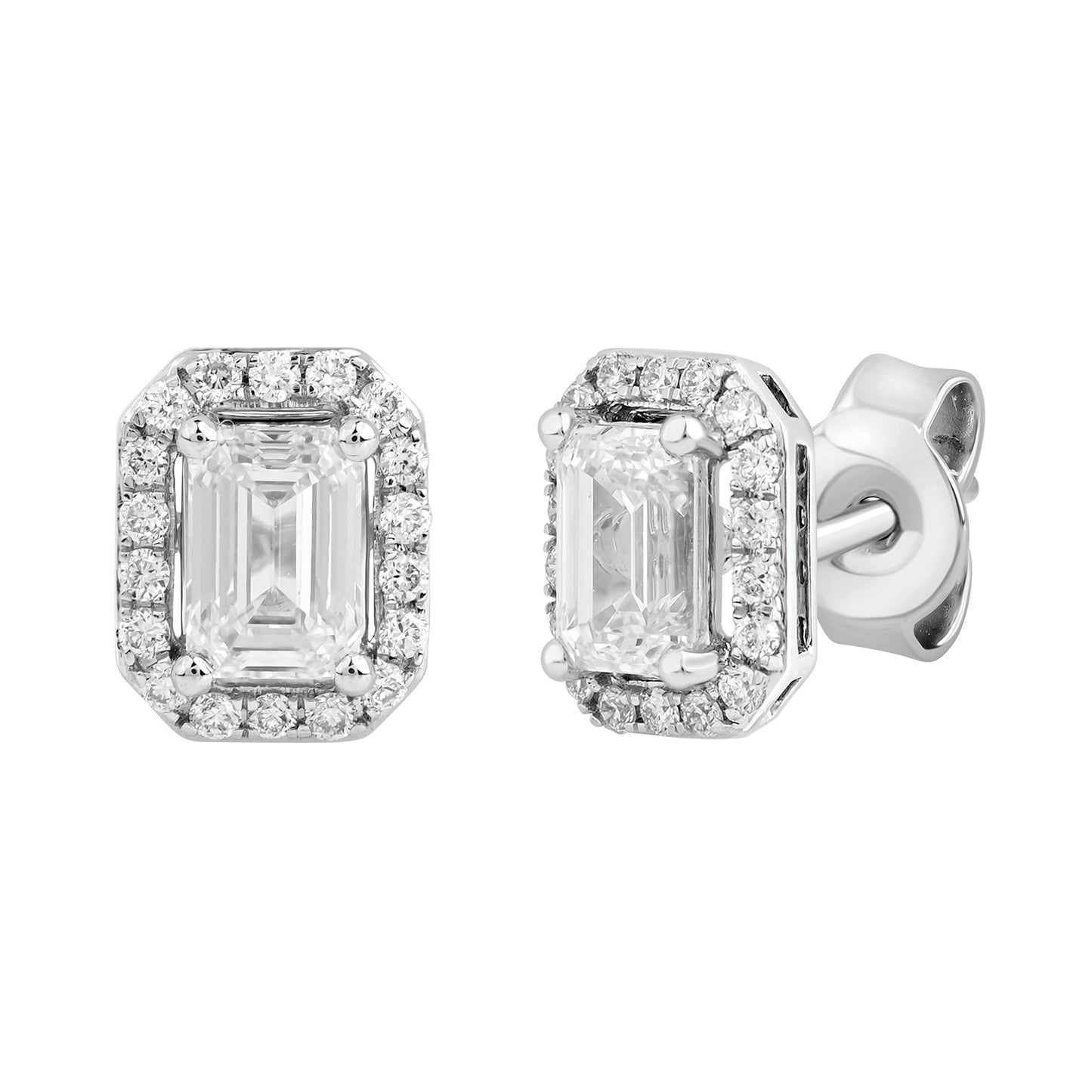 0.75 Ct Emerald & Round Cut Diamond 925 Silver Solitaire Halo Stud Earrings