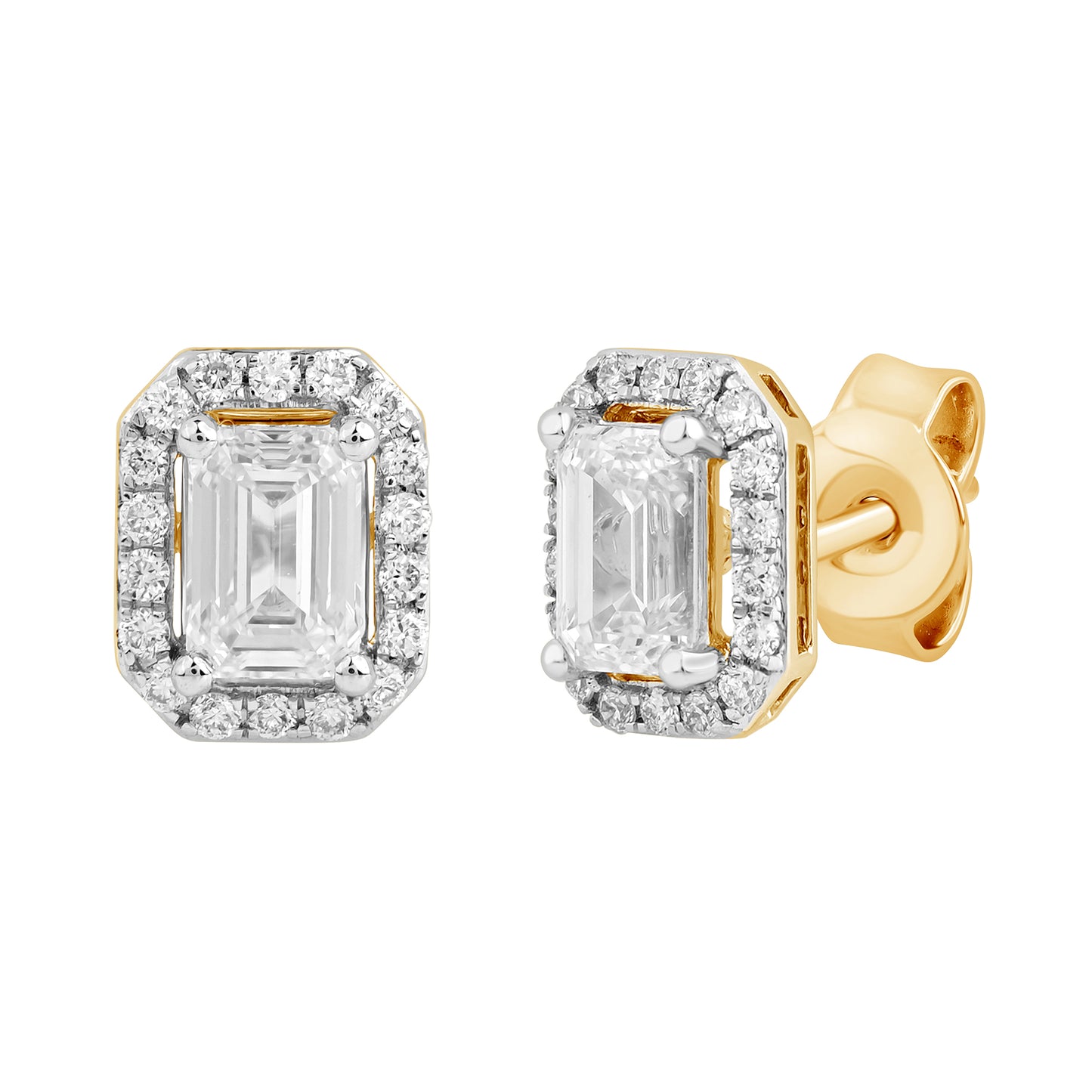 0.75 Ct Emerald & Round Cut Diamond 925 Silver Solitaire Halo Stud Earrings