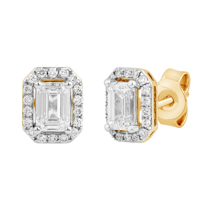 0.75 Ct Emerald & Round Cut Diamond 925 Silver Solitaire Halo Stud Earrings