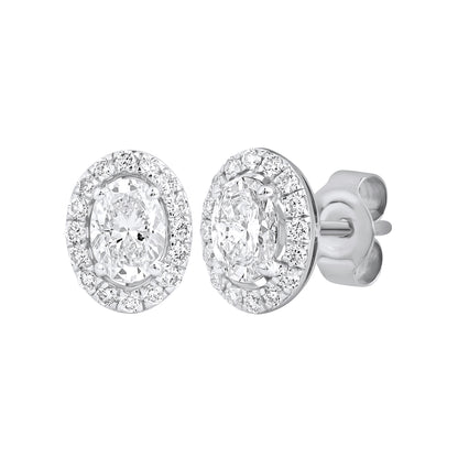 1 Ct Oval Cut Diamond 925 Silver Halo Stud Earrings