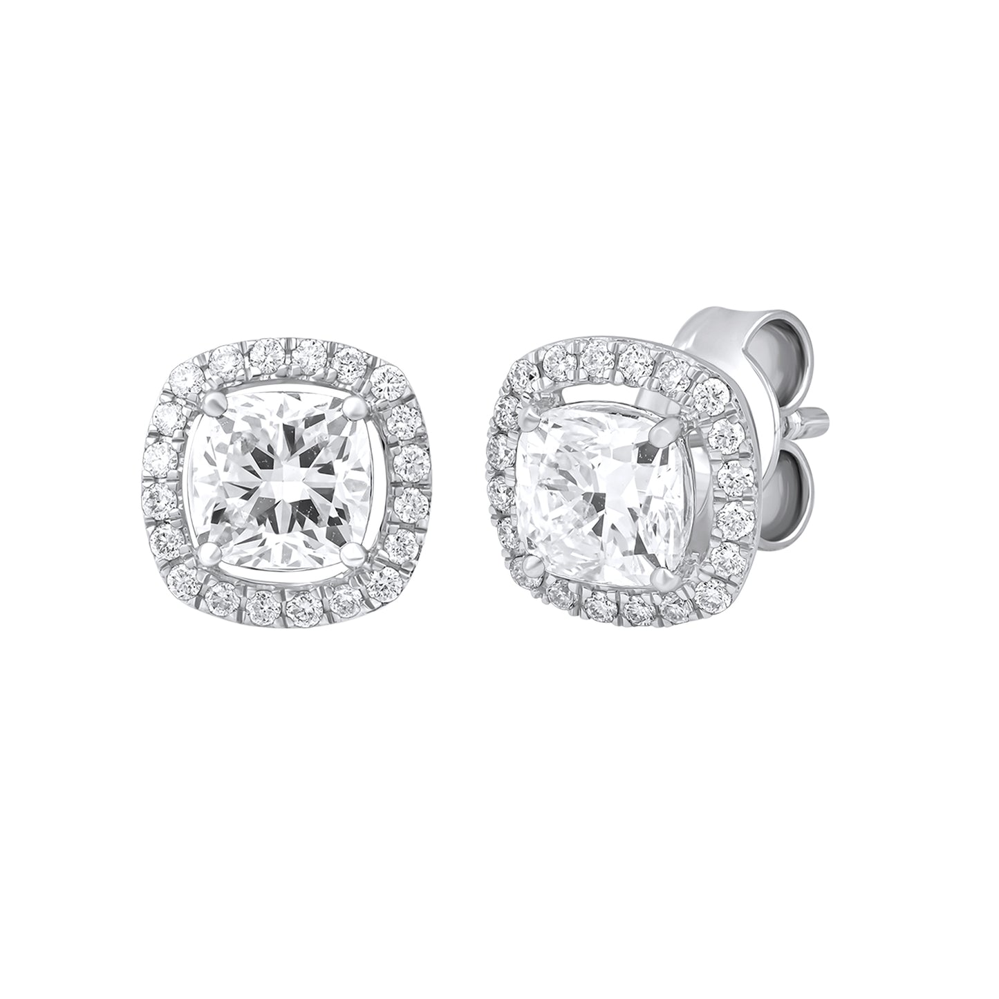 0.53 Ct Cushion Cut Diamond 925 Silver Halo Stud Earrings