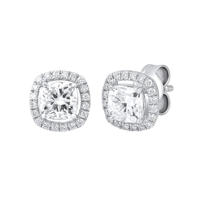0.53 Ct Cushion Cut Diamond 925 Silver Halo Stud Earrings