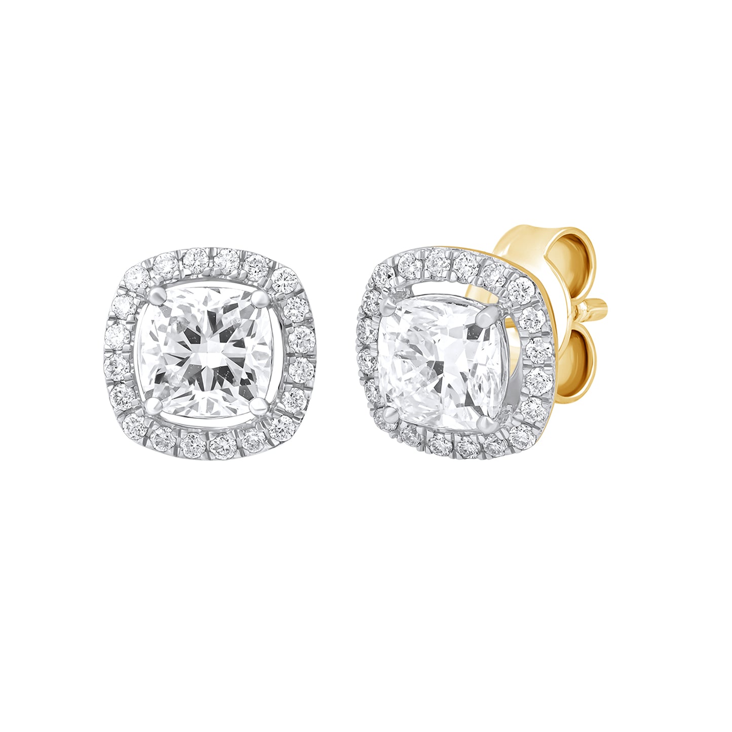 0.53 Ct Cushion Cut Diamond 925 Silver Halo Stud Earrings