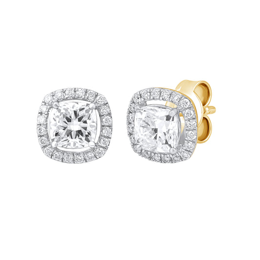 0.53 Ct Cushion Cut Diamond 925 Silver Halo Stud Earrings