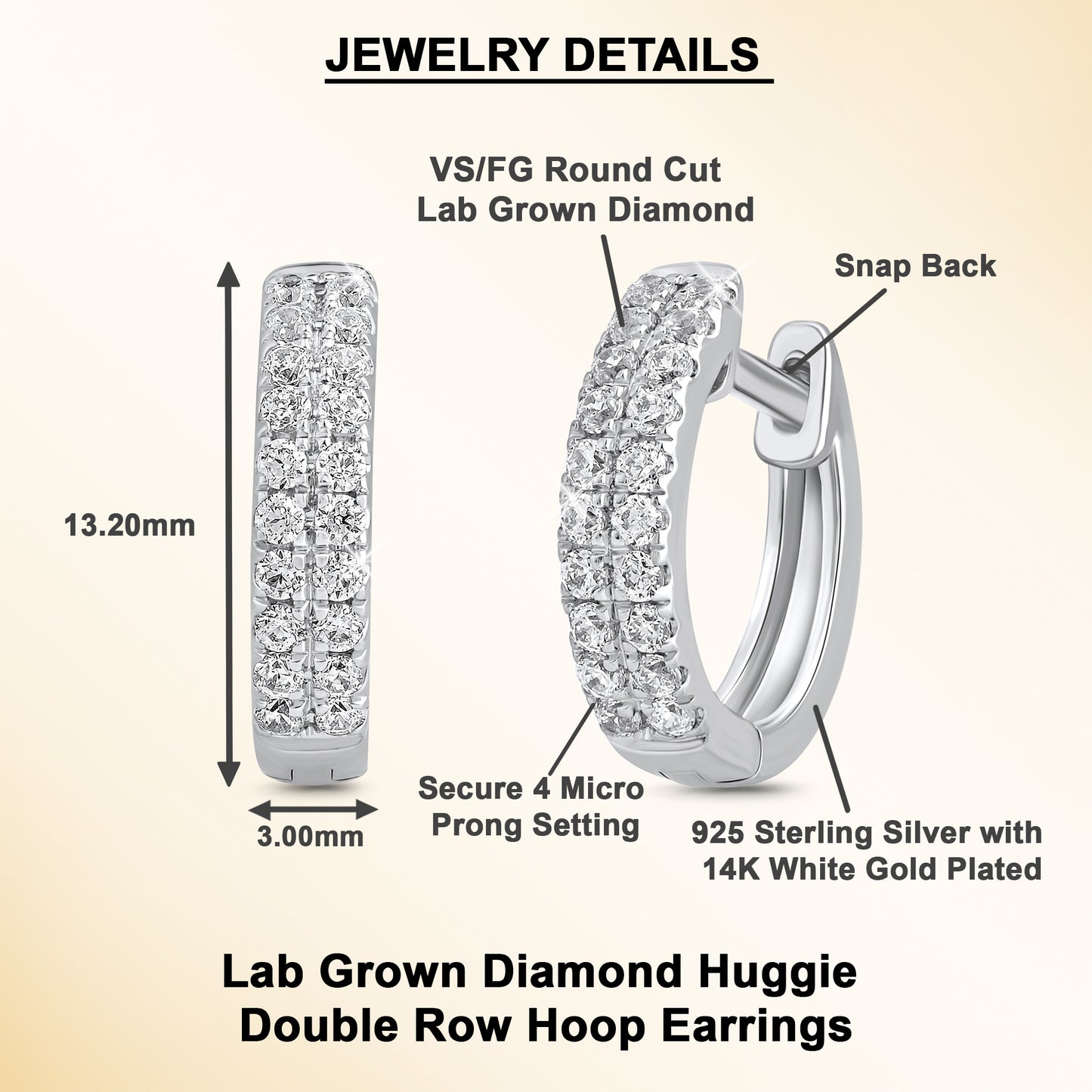 1/5 Ct Lab Grown Diamond White Gold Plated Huggie Doube Row Hoop Earrings