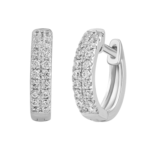 1/5 Ct Lab Grown Diamond White Gold Plated Huggie Doube Row Hoop Earrings