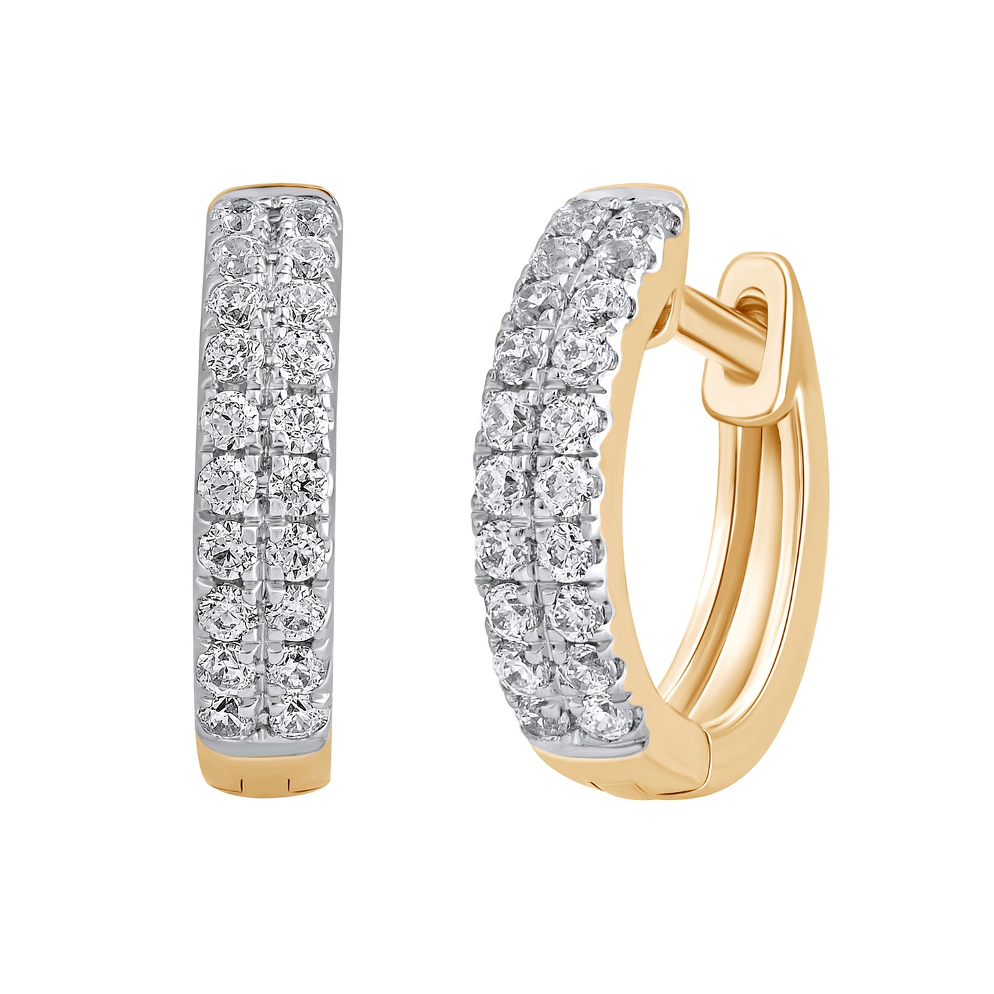 1/5 Ct Lab Grown Diamond Yellow Gold Plated Huggie Doube Row Hoop Earrings